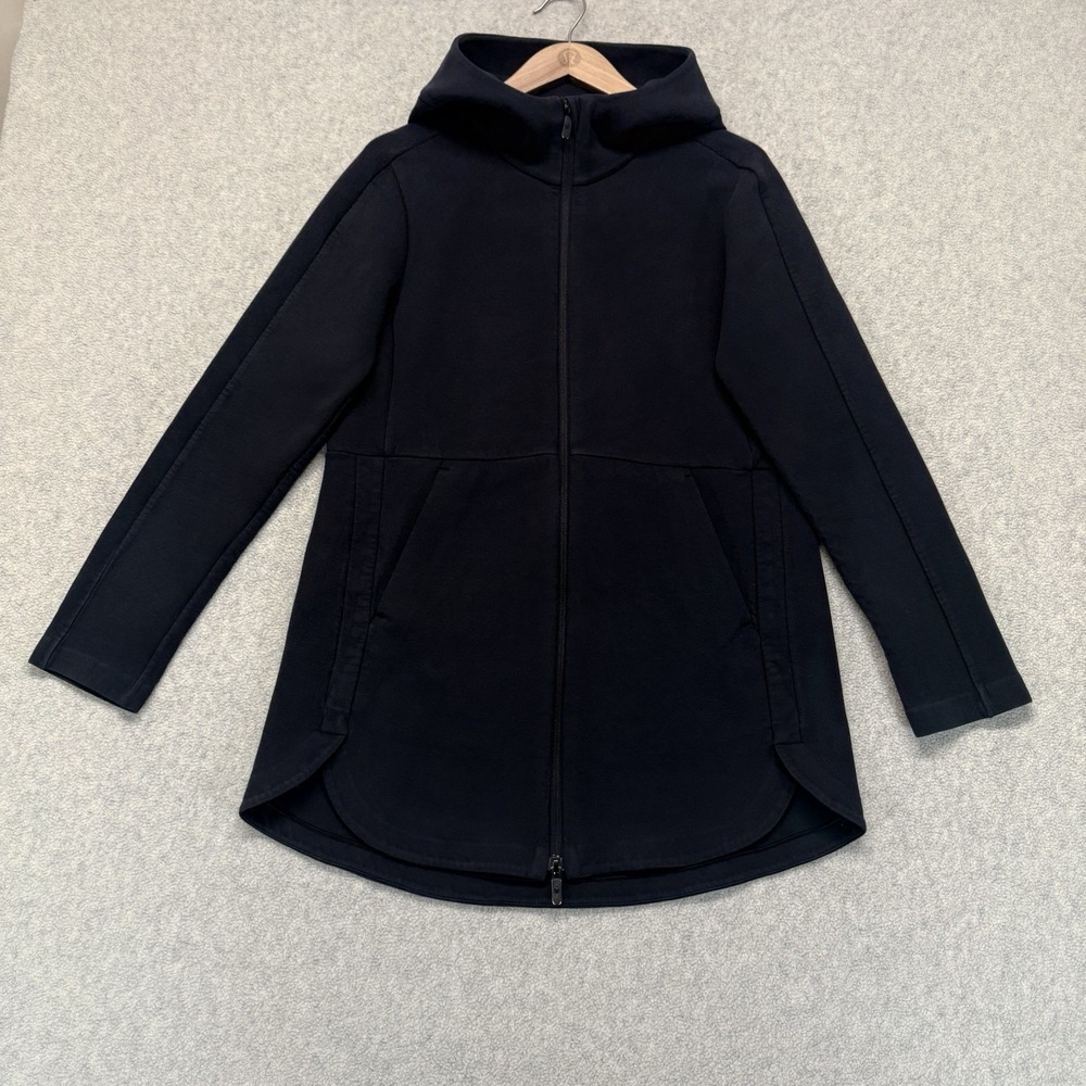 Lululemon Hooded Zip Front Long Jacket Black Women's Size 6